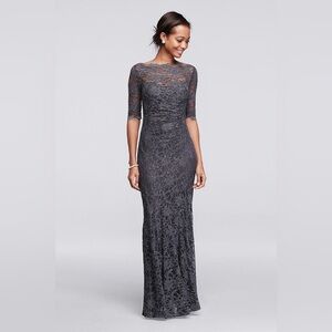 Night Way Collections Steel Gray Lace Evening Gown